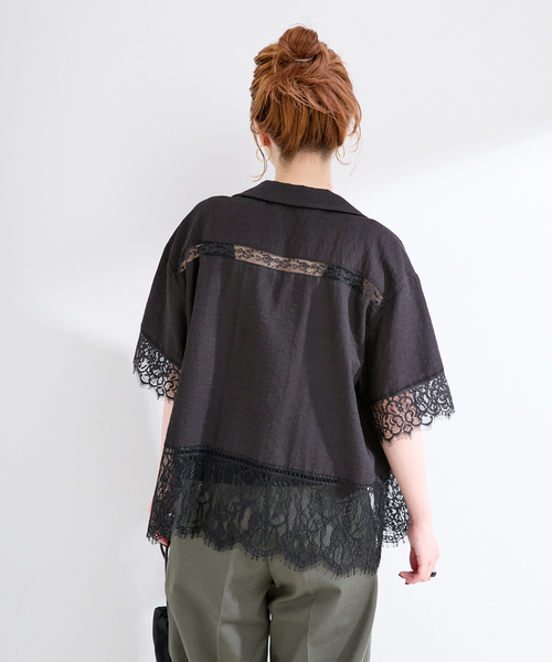 B.C STOCK(ベーセーストック)の「手洗い可 / レース接ぎシャツ(シャツ/ブラウス・レディース・ベージュ/ブラック・FREE)」の10枚目の写真