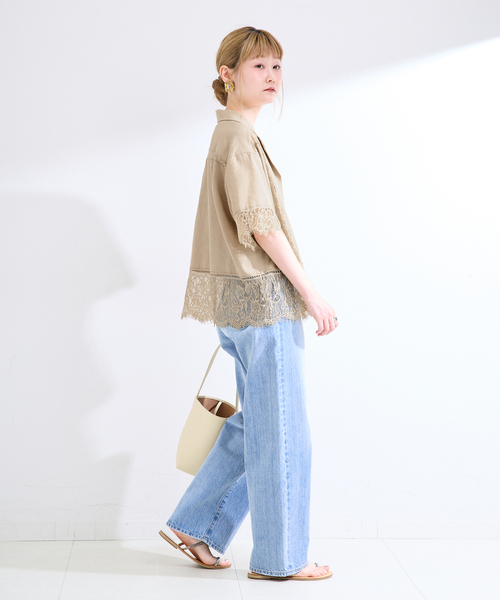 B.C STOCK(ベーセーストック)の「手洗い可 / レース接ぎシャツ(シャツ/ブラウス・レディース・ベージュ/ブラック・FREE)」の13枚目の写真