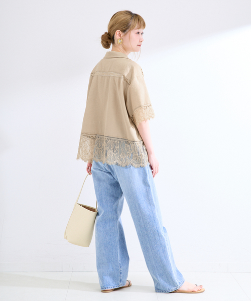 B.C STOCK(ベーセーストック)の「手洗い可 / レース接ぎシャツ(シャツ/ブラウス・レディース・ベージュ/ブラック・FREE)」の14枚目の写真