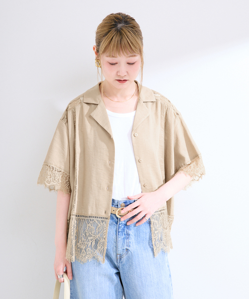 B.C STOCK(ベーセーストック)の「手洗い可 / レース接ぎシャツ(シャツ/ブラウス・レディース・ベージュ/ブラック・FREE)」の15枚目の写真