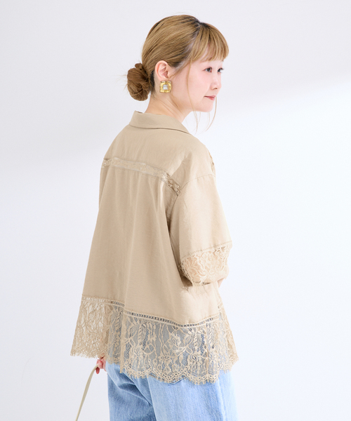 B.C STOCK(ベーセーストック)の「手洗い可 / レース接ぎシャツ(シャツ/ブラウス・レディース・ベージュ/ブラック・FREE)」の17枚目の写真