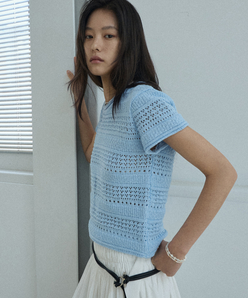 RENSE（レンセ）の「Pointelle Boucle Knit Blue（ニット/セーター・レディース・その他・OS）」の2枚目の写真