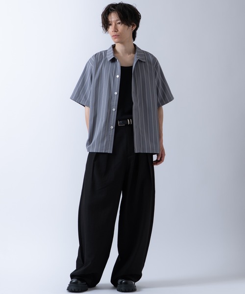 Crownor(クラウノアー)の「ストライプ 半袖シャツ(シャツ/ブラウス・メンズ・チャコール/グリーン/ブルー・MEDIUM/LARGE)」の7枚目の写真