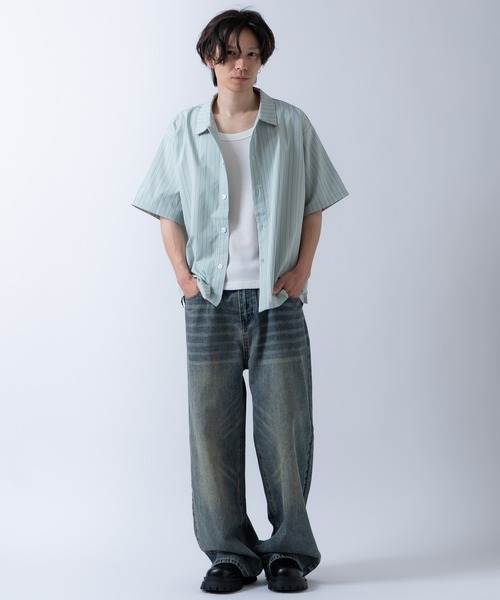 Crownor(クラウノアー)の「ストライプ 半袖シャツ(シャツ/ブラウス・メンズ・チャコール/グリーン/ブルー・MEDIUM/LARGE)」の18枚目の写真