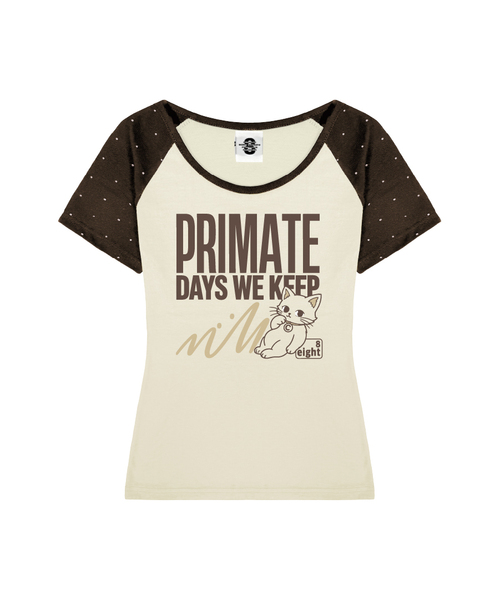PRIMATE(プライメイト)の「KEEP CAT Uネックドットレギュランスリムフィット半袖Tシャツ 4 COLORS(Tシャツ/カットソー・レディース・ホワイト/ピンク/ブルー/ブラウン・SMALL/MEDIUM)」の2枚目の写真