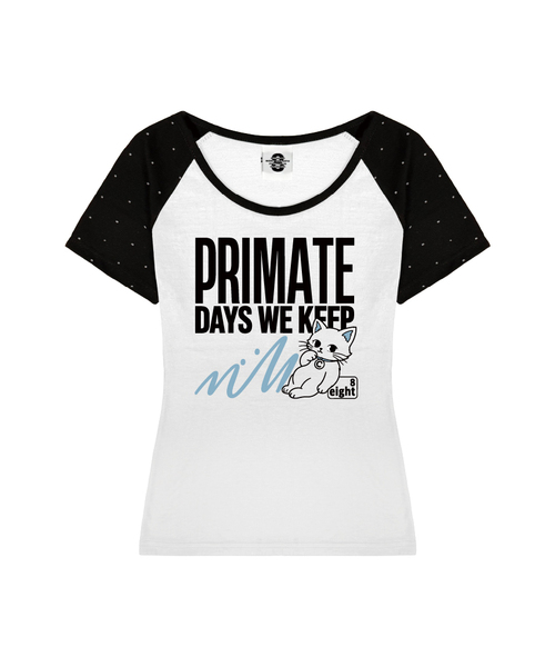 PRIMATE(プライメイト)の「KEEP CAT Uネックドットレギュランスリムフィット半袖Tシャツ 4 COLORS(Tシャツ/カットソー・レディース・ホワイト/ピンク/ブルー/ブラウン・SMALL/MEDIUM)」の1枚目の写真