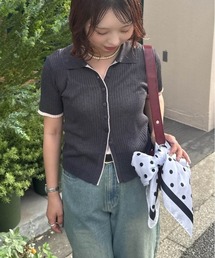 ☆アソート襟付き刺繍半袖カーディガン( ブランドロゴプレート付き)
