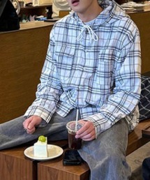 DSフード付きチェック長袖シャツ