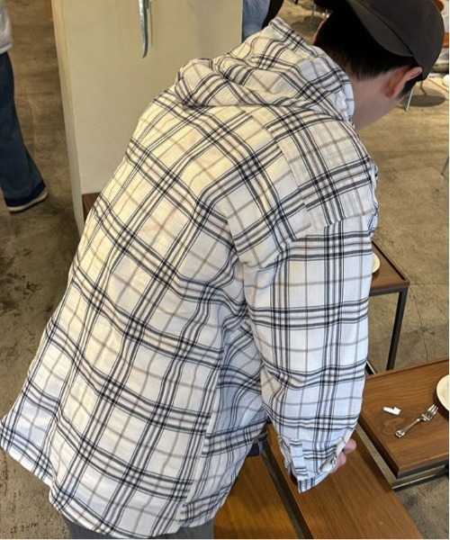DOUBLE STEAL(ダブルスティール)の「DSフード付きチェック長袖シャツ(シャツ/ブラウス・メンズ・ブルー/ホワイト・MEDIUM/X-LARGE/LARGE)」の4枚目の写真