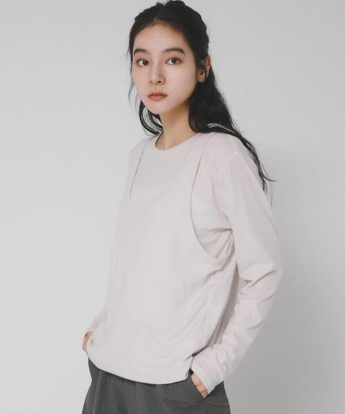 EKAL（エカル）の「綿カシミヤレイヤードTシャツ（Tシャツ/カットソー・レディース・グレー/ライトグレー/チャコールグレー・ONE）」の3枚目の写真