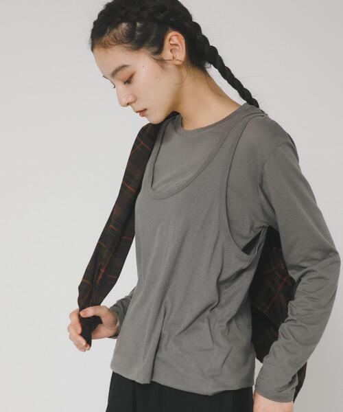 EKAL（エカル）の「綿カシミヤレイヤードTシャツ（Tシャツ/カットソー・レディース・グレー/ライトグレー/チャコールグレー・ONE）」の7枚目の写真