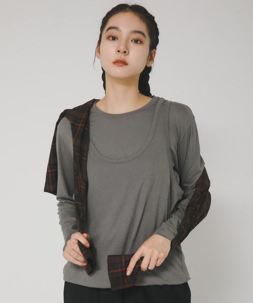 EKAL（エカル）の「綿カシミヤレイヤードTシャツ（Tシャツ/カットソー・レディース・グレー/ライトグレー/チャコールグレー・ONE）」の8枚目の写真