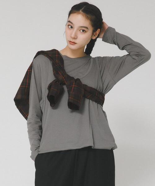 EKAL（エカル）の「綿カシミヤレイヤードTシャツ（Tシャツ/カットソー・レディース・グレー/ライトグレー/チャコールグレー・ONE）」の9枚目の写真