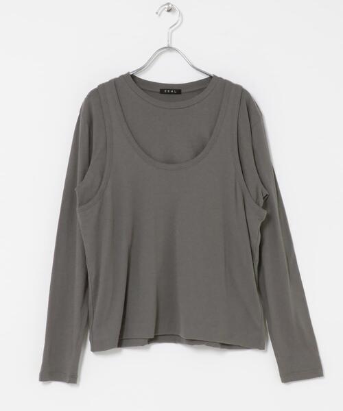 EKAL（エカル）の「綿カシミヤレイヤードTシャツ（Tシャツ/カットソー・レディース・グレー/ライトグレー/チャコールグレー・ONE）」の11枚目の写真