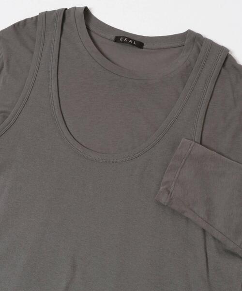 EKAL（エカル）の「綿カシミヤレイヤードTシャツ（Tシャツ/カットソー・レディース・グレー/ライトグレー/チャコールグレー・ONE）」の12枚目の写真