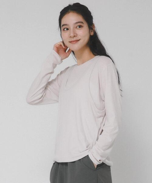 EKAL（エカル）の「綿カシミヤレイヤードTシャツ（Tシャツ/カットソー・レディース・グレー/ライトグレー/チャコールグレー・ONE）」の15枚目の写真
