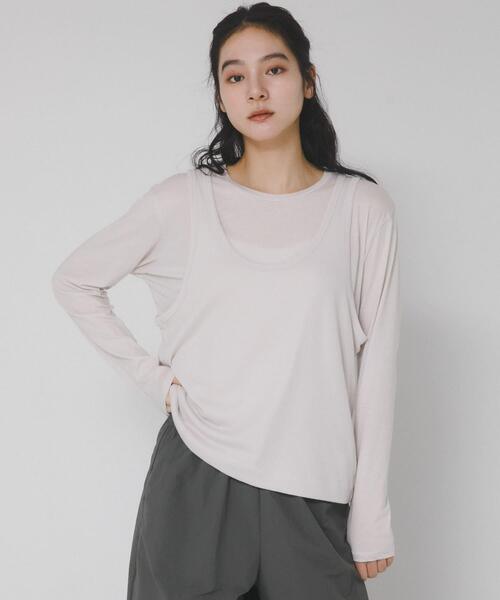 EKAL（エカル）の「綿カシミヤレイヤードTシャツ（Tシャツ/カットソー・レディース・グレー/ライトグレー/チャコールグレー・ONE）」の18枚目の写真