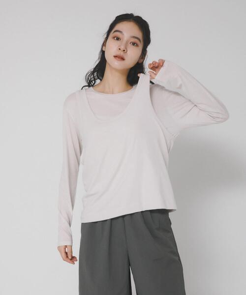 EKAL（エカル）の「綿カシミヤレイヤードTシャツ（Tシャツ/カットソー・レディース・グレー/ライトグレー/チャコールグレー・ONE）」の19枚目の写真