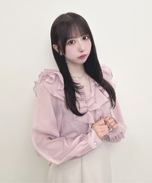装飾ボタンフリルシアーブラウス