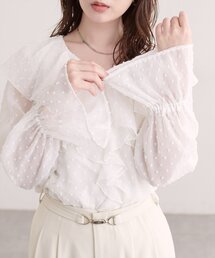 ラッフルフリルドットブラウス