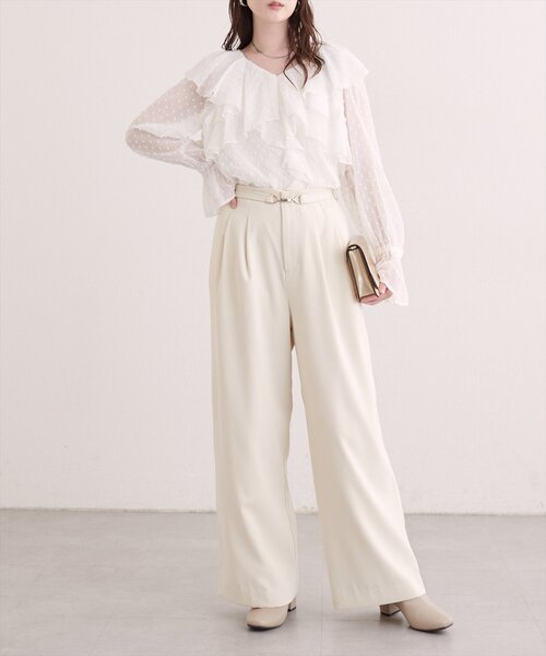 natural couture(ナチュラルクチュール)の「ラッフルフリルドットブラウス(シャツ/ブラウス・レディース・オフホワイト/ボルドー/ブラック/サックスブルー・FREE)」の17枚目の写真