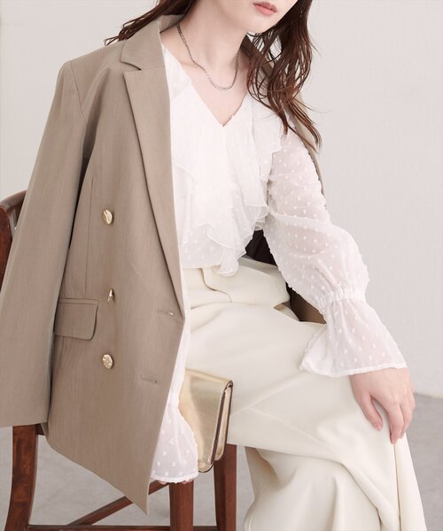 natural couture(ナチュラルクチュール)の「ラッフルフリルドットブラウス(シャツ/ブラウス・レディース・オフホワイト/ボルドー/ブラック/サックスブルー・FREE)」の18枚目の写真