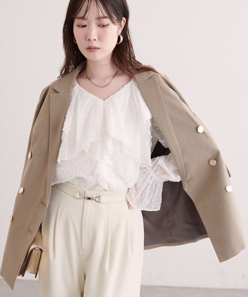 natural couture(ナチュラルクチュール)の「ラッフルフリルドットブラウス(シャツ/ブラウス・レディース・オフホワイト/ボルドー/ブラック/サックスブルー・FREE)」の19枚目の写真
