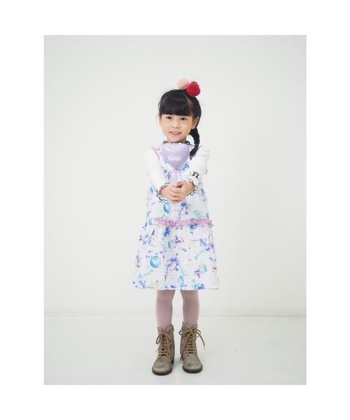 nino(ニノ)の「パープルねこプリントジャンパースカート(ジャンパースカート・キッズ・パープル・110cm/90cm/100cm/120cm)」の11枚目の写真