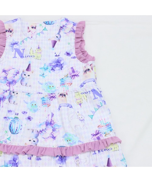 nino(ニノ)の「パープルねこプリントジャンパースカート(ジャンパースカート・キッズ・パープル・110cm/90cm/100cm/120cm)」の20枚目の写真