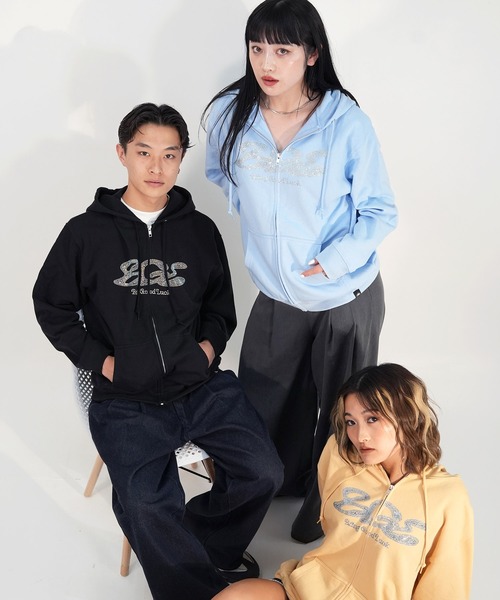 BGL（ビージーエル）の「RHINESTONE LOGO ZIP PARKA / ラインストーン / ロゴ / キラキラ / Y2K / 韓国ストリート　ジップパーカー（パーカー・レディース・ライトイエロー/ブラック/ライトブルー・S/M/L）」の14枚目の写真