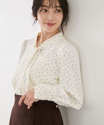 スタンドカラーフロントタックボウタイブラウス/防シワ