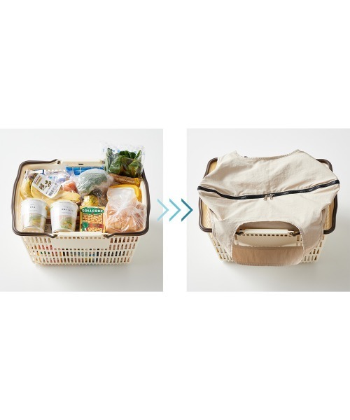 Belle Maison(ベルメゾン)の「ポケッタブル!レジかご1個分の保冷お買い物バッグ(トートバッグ・レディース・ブルーグレー/チャコール/アイボリー・-)」の6枚目の写真