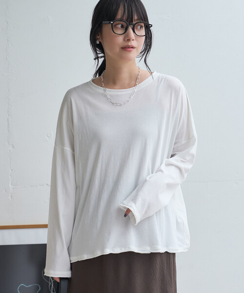 FREAK'S STORE(フリークスストア)の「シアーロンT/シアーカットソー(Tシャツ/カットソー・レディース・ブラウン系その他/オフホワイト/グレー/チャコールグレー・フリ-)」の2枚目の写真