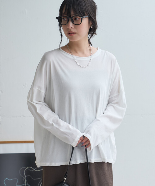 FREAK'S STORE(フリークスストア)の「シアーロンT/シアーカットソー(Tシャツ/カットソー・レディース・ブラウン系その他/オフホワイト/グレー/チャコールグレー・フリ-)」の5枚目の写真