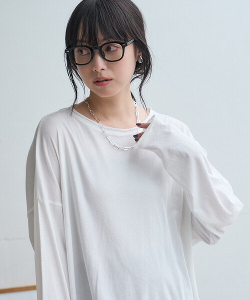 FREAK'S STORE(フリークスストア)の「シアーロンT/シアーカットソー(Tシャツ/カットソー・レディース・ブラウン系その他/オフホワイト/グレー/チャコールグレー・フリ-)」の6枚目の写真