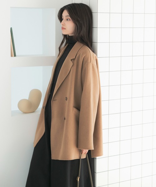 URBAN RESEARCH ROSSO WOMEN(アーバンリサーチ ロッソ)の「カシミヤビーバージャケットコート(チェスターコート・レディース・ブラック/キャメル・FREE)」の2枚目の写真
