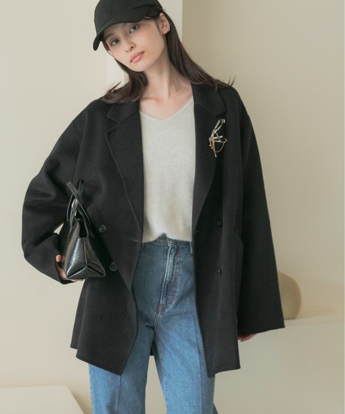 URBAN RESEARCH ROSSO WOMEN(アーバンリサーチ ロッソ)の「カシミヤビーバージャケットコート(チェスターコート・レディース・ブラック/キャメル・FREE)」の4枚目の写真