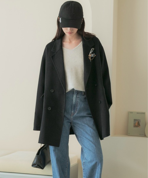 URBAN RESEARCH ROSSO WOMEN(アーバンリサーチ ロッソ)の「カシミヤビーバージャケットコート(チェスターコート・レディース・ブラック/キャメル・FREE)」の3枚目の写真