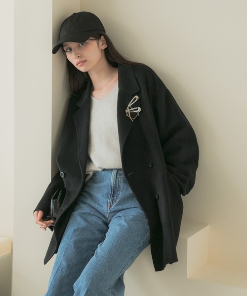 URBAN RESEARCH ROSSO WOMEN(アーバンリサーチ ロッソ)の「カシミヤビーバージャケットコート(チェスターコート・レディース・ブラック/キャメル・FREE)」の7枚目の写真