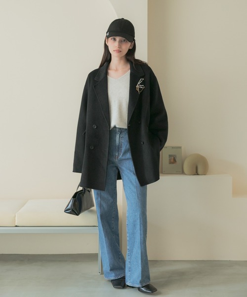 URBAN RESEARCH ROSSO WOMEN(アーバンリサーチ ロッソ)の「カシミヤビーバージャケットコート(チェスターコート・レディース・ブラック/キャメル・FREE)」の8枚目の写真