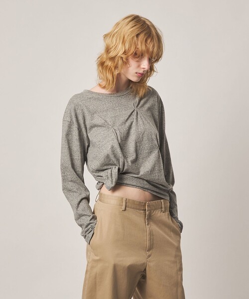 6(ロク)の「<6(ROKU)>コットン タック ロングスリーブ Tシャツ(Tシャツ/カットソー・レディース・ホワイト/グレー系・FREE)」の1枚目の写真