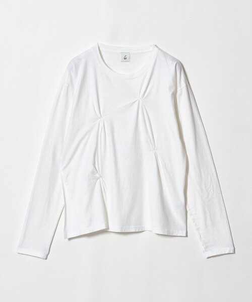 6(ロク)の「<6(ROKU)>コットン タック ロングスリーブ Tシャツ(Tシャツ/カットソー・レディース・ホワイト/グレー系・FREE)」の2枚目の写真