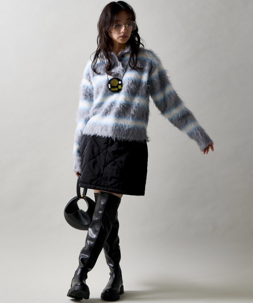 GEVS.(ジェイヴィス)の「ヘアリーボーダーポロニット<大きいサイズ有>GEVS.(ニット/セーター・レディース・グレー/ネイビー・M/L/LL/3L/4L/5L)」の5枚目の写真