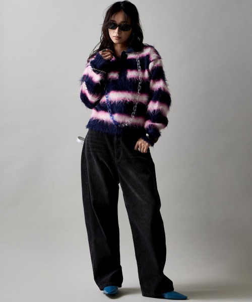 GEVS.(ジェイヴィス)の「ヘアリーボーダーポロニット<大きいサイズ有>GEVS.(ニット/セーター・レディース・グレー/ネイビー・M/L/LL/3L/4L/5L)」の7枚目の写真
