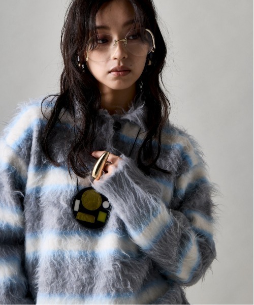 GEVS.(ジェイヴィス)の「ヘアリーボーダーポロニット<大きいサイズ有>GEVS.(ニット/セーター・レディース・グレー/ネイビー・M/L/LL/3L/4L/5L)」の21枚目の写真