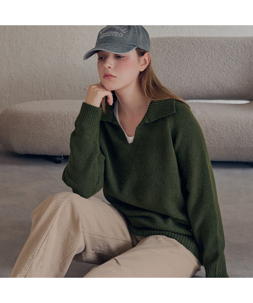 SLOWLOLLI(スローローリ)の「Sailor collar knit_3 Colors(ニット/セーター・レディース・グレー/カーキ/アイボリー・FREE)」の3枚目の写真