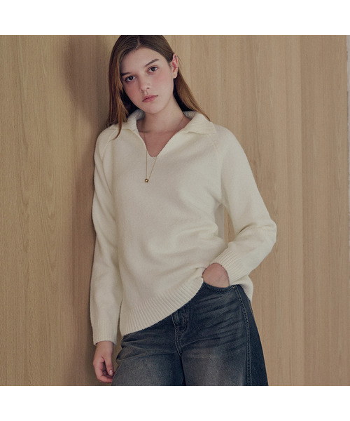 SLOWLOLLI(スローローリ)の「Sailor collar knit_3 Colors(ニット/セーター・レディース・グレー/カーキ/アイボリー・FREE)」の1枚目の写真