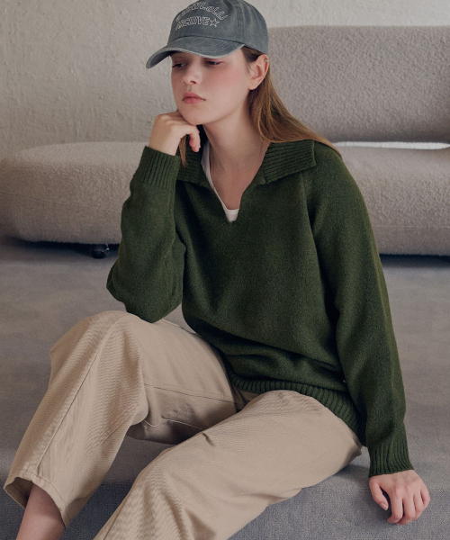 SLOWLOLLI(スローローリ)の「Sailor collar knit_3 Colors(ニット/セーター・レディース・グレー/カーキ/アイボリー・FREE)」の4枚目の写真
