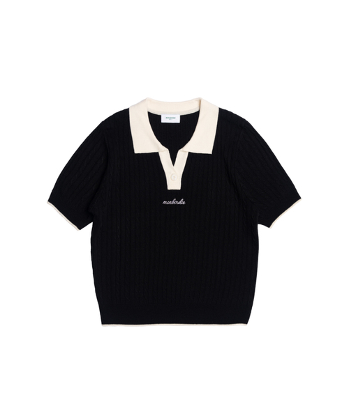 MONBIRDIE GOLF(モンバーディーゴルフ)の「ケーブル配色カラーネックニット_BLACK(ニット/セーター・レディース・ブラック・FREE)」の1枚目の写真