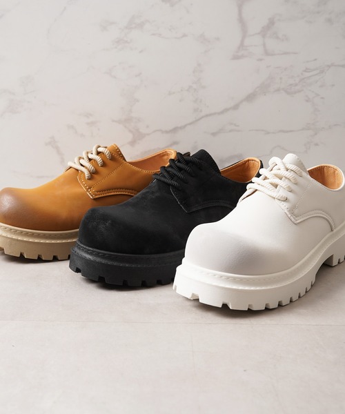 1111clothing（ワンフォークロージング）の「ボリュームソール スプレー ダービーシューズ / 5cm 厚底 レースアップシューズ（ブーツ・メンズ・ブラック/ホワイト/キャメル・42/43/41/44）」の4枚目の写真
